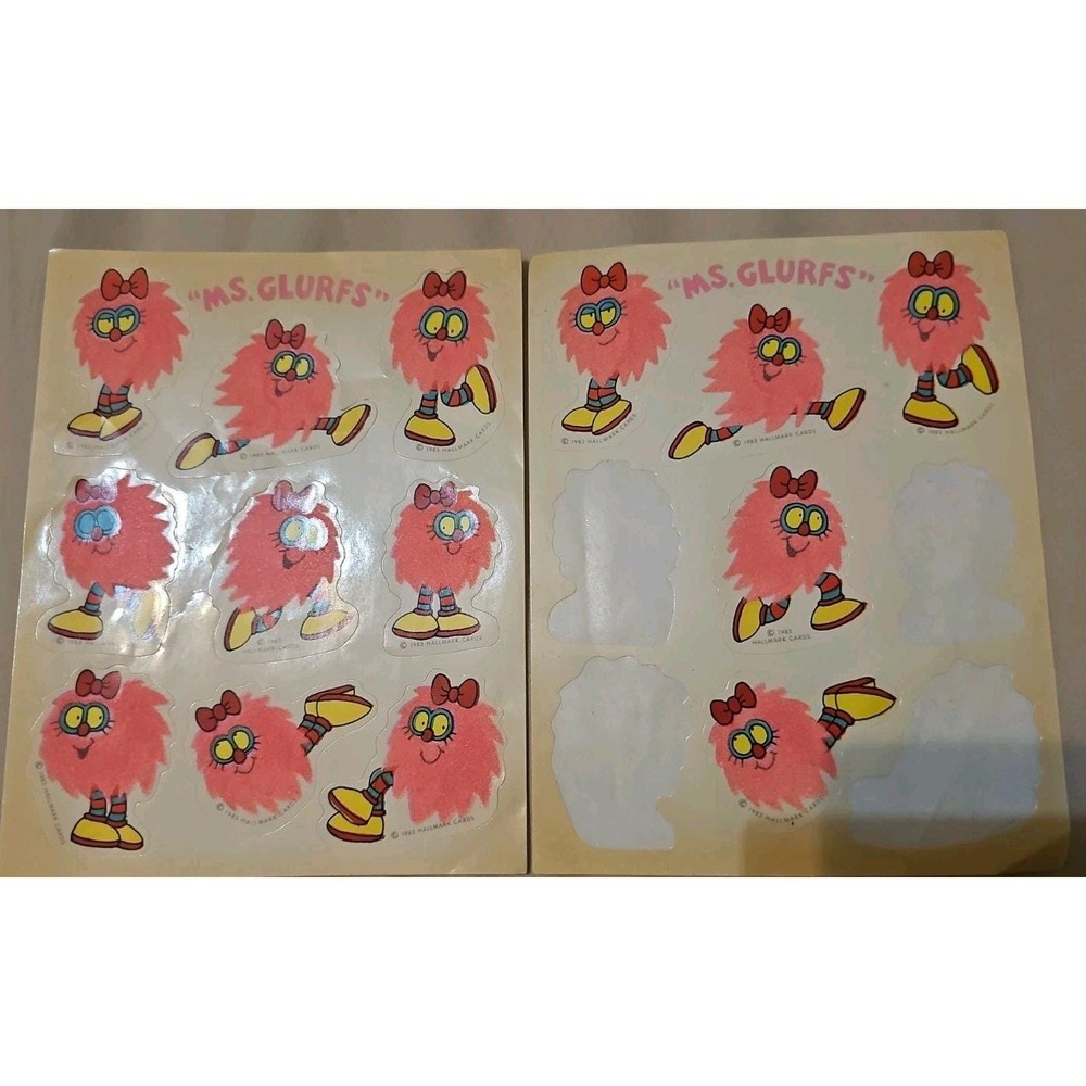 Vintage 1983 Hallmark Cards Fuzzy Stickers Collectible Pink Ms. Glurfs